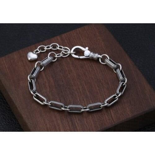 Mens WOMEN Solid 925 Sterling Silver Link Bracelet bangle Chain Jewelry heart charm A4245