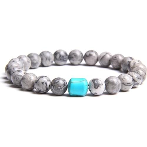 Map Stone Elastic Bracelet Mens Bucket Beads Turquoise Bracelet