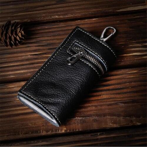 Key Case Mens Womens Leather Waist Multi-function Car Key Bag Casual Bag Top Layer Leather Zipper Wallet