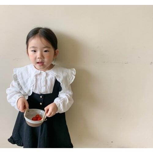 Children Girls Beautiful Blouse With Collar 2021 Autumn Kids Long Sleeve Cotton Top Shirts Korean Baby Princess White Blouses