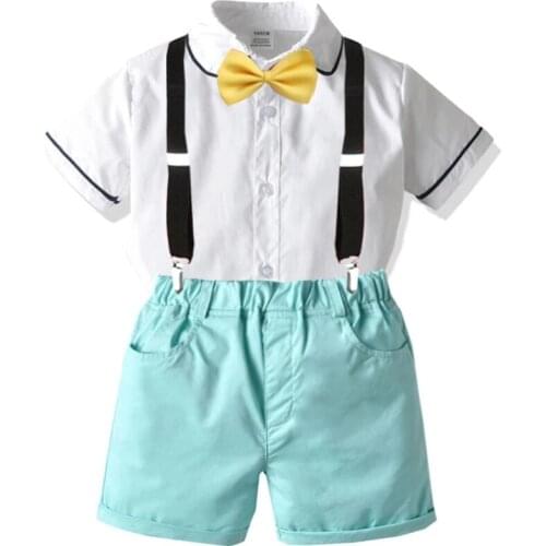 Kid Clothes Boys Summer Clothes Short White Shirt+ Green Pants Suit Baby Boy Wedding Party Costume Toddler Boy Clothes