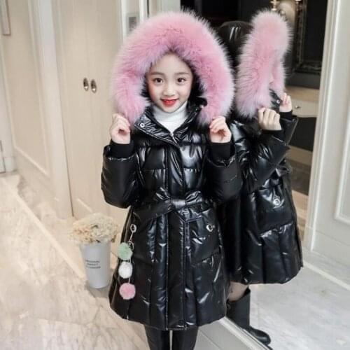 Kids Winter Jacket For Girls Fur Hooded Baby Toddler Girls Winter Coat Long Cotton-Padded Parka Warm Thick Childrens Outerwear