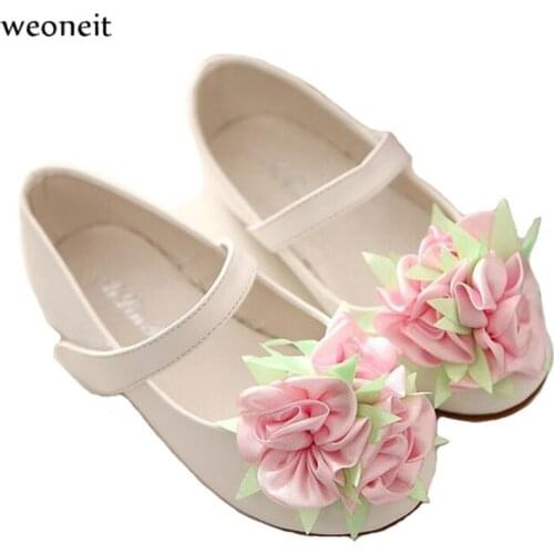 Weoneit Childrens Leather Shoes Girls Performance Spring 2020 Infantil Fashion Brand Dress White Princess Kids Wedding Shoes