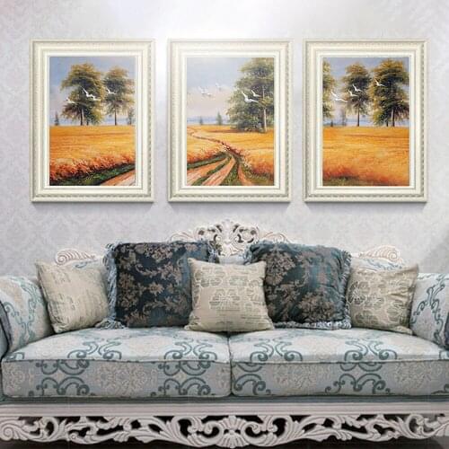 European Retro Golden Wheat Field Canvas Painting Golden Avenue Country Landscape Poster Living Room Bedroom Wall Decor Pictures