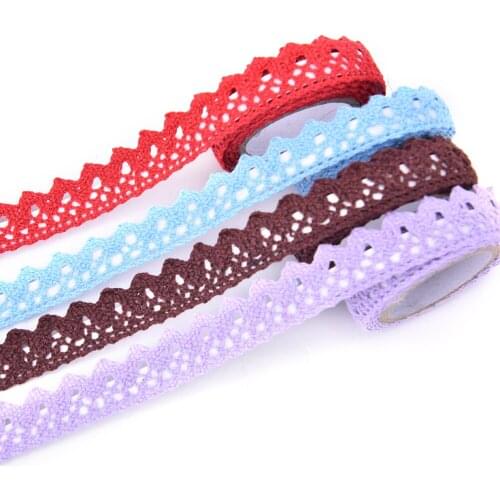9 Colors Cotton Lace Fabric White Crochet Lace Roll Ribbon Knit Adhesive Tape Sticker Craft Decoration Stationery Supplies 1PC