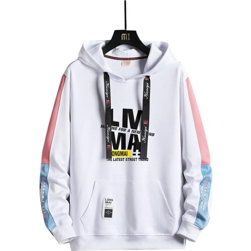 2021 Spring/Autumn Mens Hooded Pullover Hoodies Long Sleeve Harajuku Thin Ribbon Sweatshirts Casual Patchwork Clothes