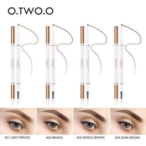 O.TWO.O Double Head Eyebrow Pencil Waterproof Natural Brow Long Lasting Brown Color Eye Makeup Tool Cosmetic Brush for Eyebrows