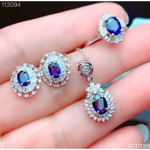 KJJEAXCMY fine jewelry 925 sterling silver natural sapphire earrings ring pendant necklace elegant ladies suit support testing