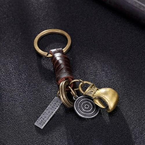 Classic Vintage Boxing Gloves Pendant Key Rings Sporty Braided Cowhide Keychain Gift For Friends