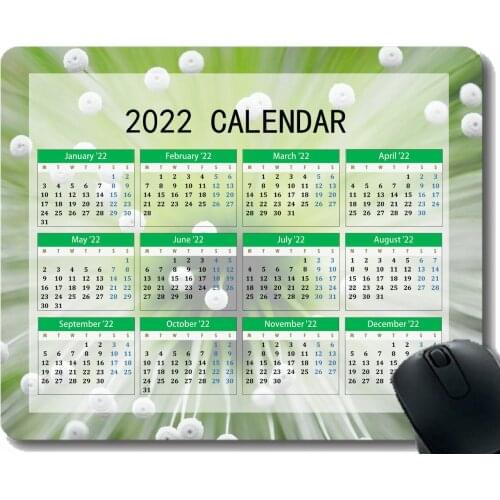 Calendar 2022 Year Mouse Pad,Light Fan Drop Green Rays Anti-Slip Rubber Mousepad with Durable Stitched Edges