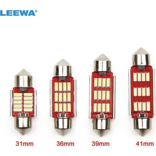LEEWA 50pcs/lot White 4014SMD Festoon Dome Canbus No Error Car License Plate LED Lights Bulbs 31mm-10LED 36mm/39mm/41mm-12LED