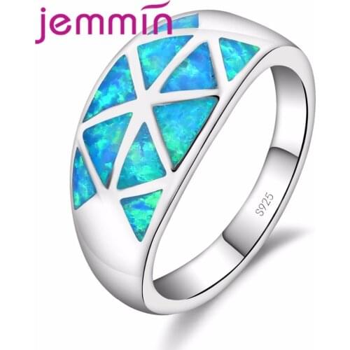 Fashion Round Cut Women Men Wide Wedding Opal Ring Gorgeous Fire Blue Loop Pure 925 Sterling Silver Jewelry Ladies Bijoux