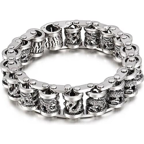 Jewels Store Vintage Ancient Dragon Totem 17mm Amulet Mens Bracelet Stainless Steel Jewelry For Man JS83923-BD