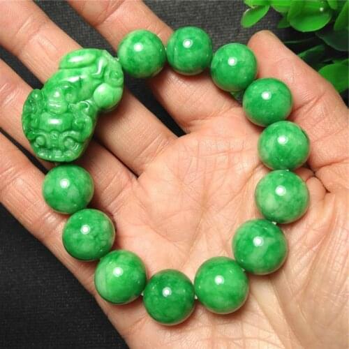 Natural Green Jade Beads Elastic Bracelet Pixiu Bangle Charm Jewellery Fashion Accessories Carved Amulet Gifts for Women Men