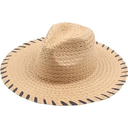 2019 New fashion raffia sun hats women wide brim straw panama hats summer beach hat straw jazz fedoras Female