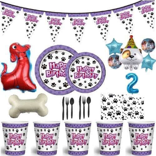 Hot Cartoon Dog Paw Disposable Party Tableware Kids Birthday Cute Pet Party Decor Baby Shower Paper Cup Plate Party Supplies