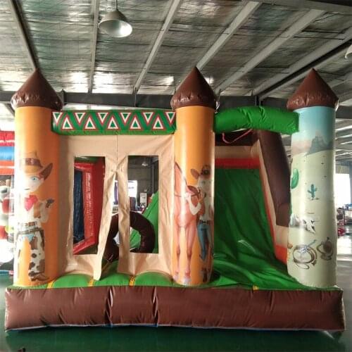 Outdoor Beautiful Design Western Cowboy Inflatable Bouncer Mini Bounce Combo Jumping Castle Trampoline with Combined Slide