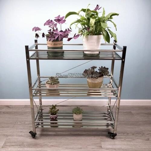 Succulent flower stand stainless steel balcony wrought iron multi-layer indoor and outdoor floor type simple wheeled movable rac