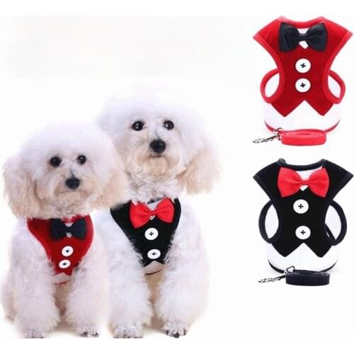 Adjustable Soft Nylon Mesh Small Dog Harness Vest Step-in Breathable Pet Cat Bow Collar & Leash Walking Safety Strap Clothes
