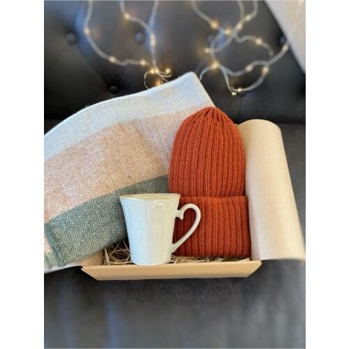 Handmade Beanie Shawl and Mug Cup gift set