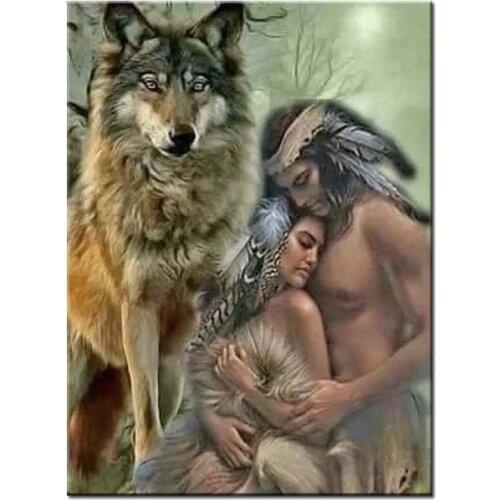 Crafts wolf and Indian feather Couple full square round Diamond embroidery diamond mosaic diamond painting christmas home art