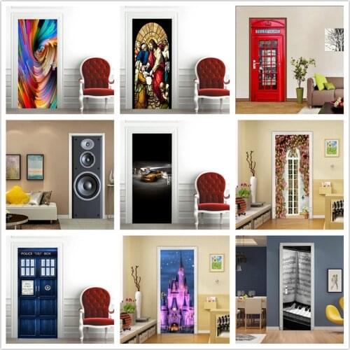 Self-adhesive PVC 3D Door Poster Stickers Home Art Design Doors Decoration Decal For Bedroom Sliding Glass Door Decor Wallpaper