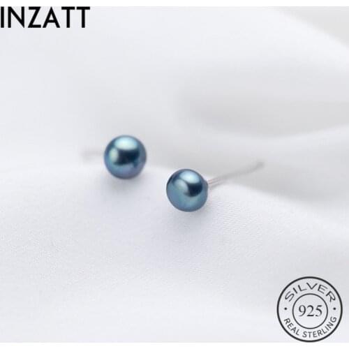 INZATT Classic Real 925 Sterling Silver Stud Earrings Black Pearl Prevent Allergy Women Fine Jewelry Accessories For Party Gift