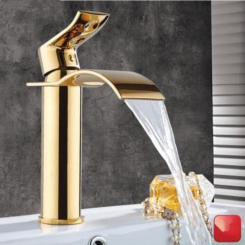 Basin Faucet Gold Waterfall Faucet Brass Bathroom Faucet Bathroom Basin Faucet Mixer Tap Hot and Cold Sink faucet