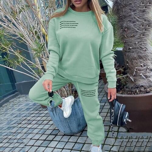 Letter Print Sports Suits Female Fitness Sportswear Suit Womens Tracksuit 2021 Oversize Hoodie Long Sleeve+Jogging Pants Suit