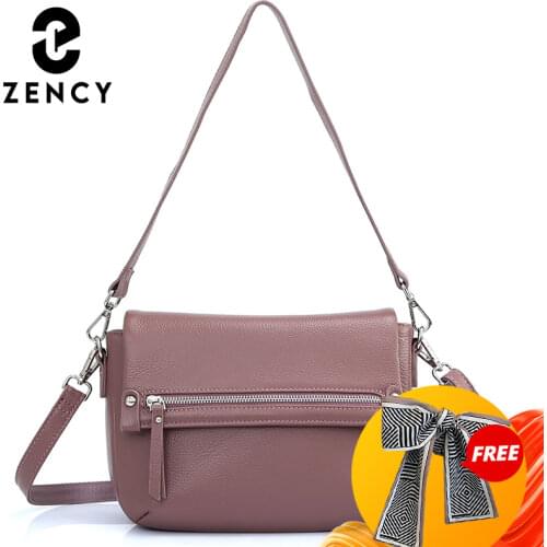 Zency Genuine Leather Shoulder Bag For Women 2021 Autumn Simple Vintage Casual Crossbody Cover Small Handbag Classic Lady Tote