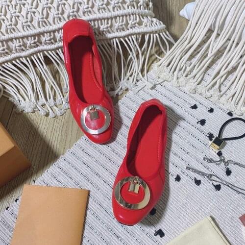 Plus Size Flats Ballet Shoes Women Loafers Cowhide Small Square Toe Slip on Fashion Flat Casual Shoes Women Zapatos Mujer Size41