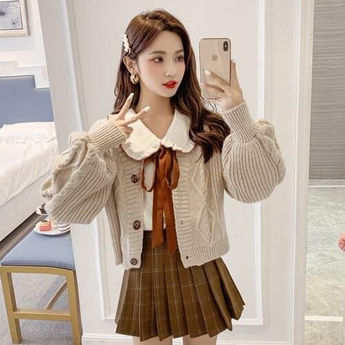 Autumn Korean High Waist Pleated Skirts Gothic Cute Mini Plaid Skirt Apricot Blouse Y2K Women JK Uniform Students Clothes Y2K