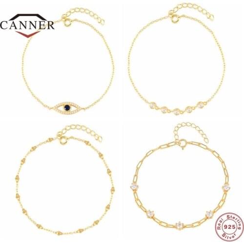 CANNER 100% Real 925 Sterling Silver Bracelet for Women Luxury Fashion Zircon Charm Bracelets Silver 925 Stamp Jewelry Gifts