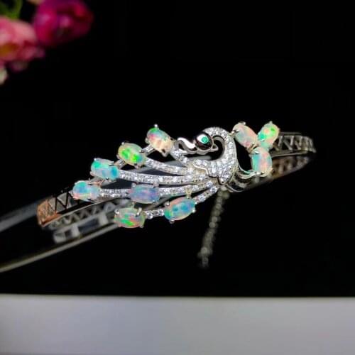 Natural Multicolor opal gem bangle S925 silver natural gemstone bangle Fashion elegance cute Peacock woman birthday gift jewelry