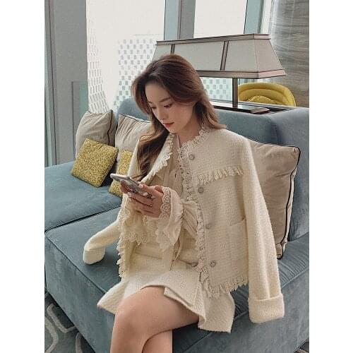 Small fragrance lace stitching tweed suit spring 2021 new fashion ladies temperament two-piece suit