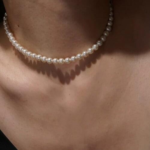 Stonefans Luxury Round Imitation Pearl Necklace Wedding Chain Choker for Women Party Vintage Elegant Aesthetic Necklace Jewelry