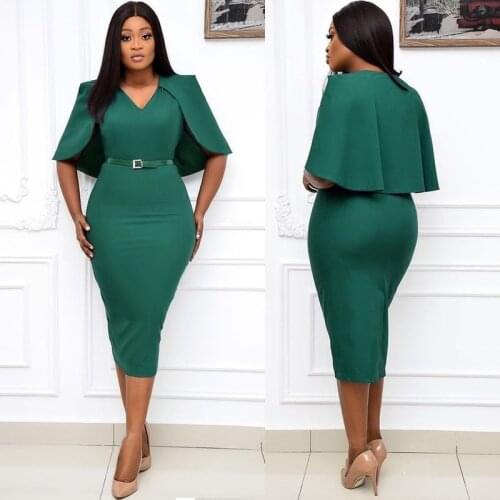 2021 New Slim Women Dress Elegant Fashion Office Lady V-Neck Cloak Dress Bodycon Robe Party Gowns Vestidos African Outfits
