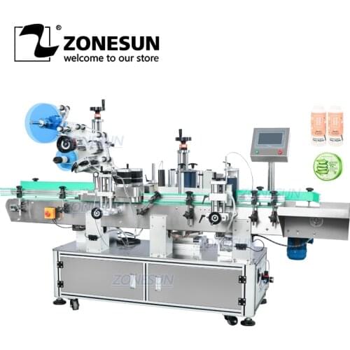 ZONESUN ZS-TB822D Vertical Round Bottle Jar Labeling Machine With Top Label Applicator Machine