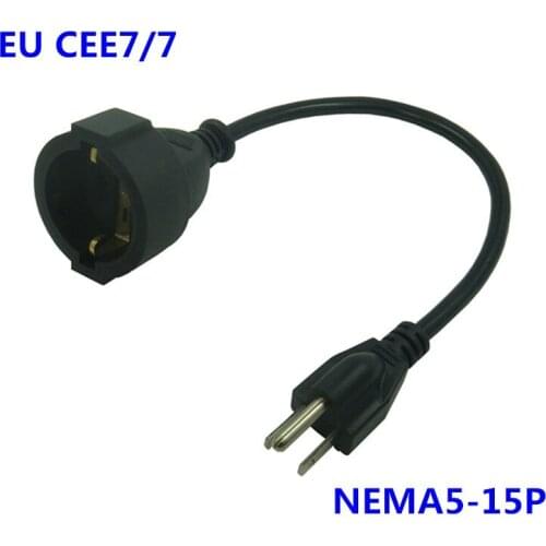 0.2M NEMA 5-15P 3 Pin Plug To EU CEE7 PDU UPS Socket SCHUKO Short Cord Digital Portable Conversion Power Cable 20cm CEE7/7