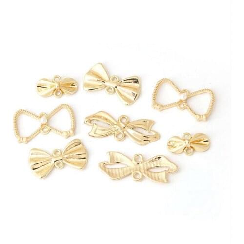 10pcs/lot creative gold color pearl knowbow charms connectors for diy earrings jewelry making double holes hangings accessories