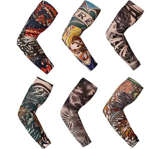 2PCS Flower Arm Tattoo Sleeves Seamless Outdoor Riding Tattoo Sunscreen Sleeves Riding Tattoo Sleeves