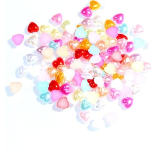 200Pcs Mixed 10mm Heart Half Pearl Beads Craft Cabochon Scrapbook Decoration Flatback Nail Art Garment Beads DIY