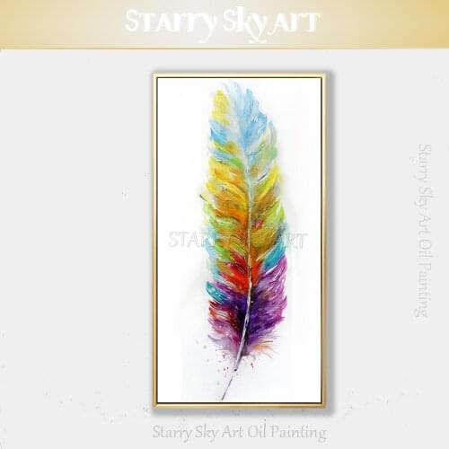 Free Shipping Handmade High Quality Colorful Abstract Feather Oil Painting on Canvas Beautiful Feathers Pictures for Living Room