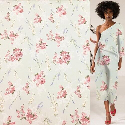 Flower print on light green pure silk georgette gauze silk fabric very soft for summer,SCG625