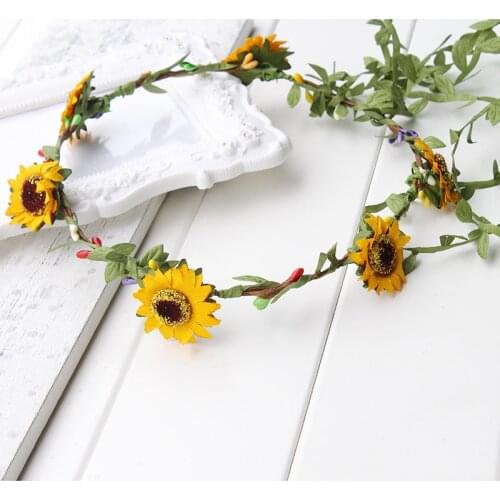 Sunflower Flower Crown Headband Real Floral Hair Wreath Rustic Bridal Halo kids children travel festival yellow floral crown