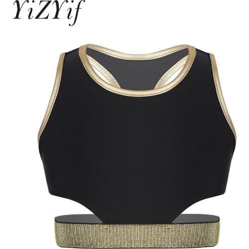 Kids Girls Children Sleeveless Racer Back Stretchy Tops Crop Top for Ballet Dance Stage Performance Workout Gymnastics Dance Top
