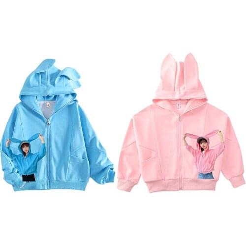 Children Hoodies Sweatshirts Girls Kids Cartoon Rabbit ear Pure cotton Zipper cardigan Tops Baby Girls Spring Autumn Clothes new