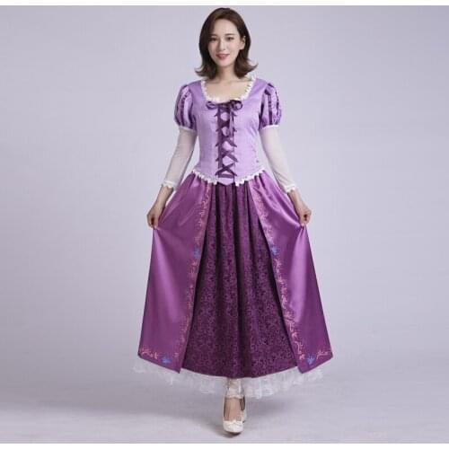 Adult Women Anime Rapunzel Purple Dress Clothes Cute Princess Dress Tangled Halloween Party Cosplay Costumes