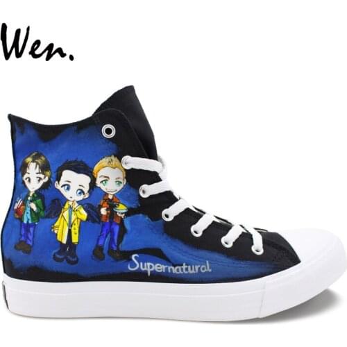 Wen Canvas Shoes Hand Painted Design Custom Supernatural Men Skateboard Sneakers High Top Graffiti Shoes Women Laced