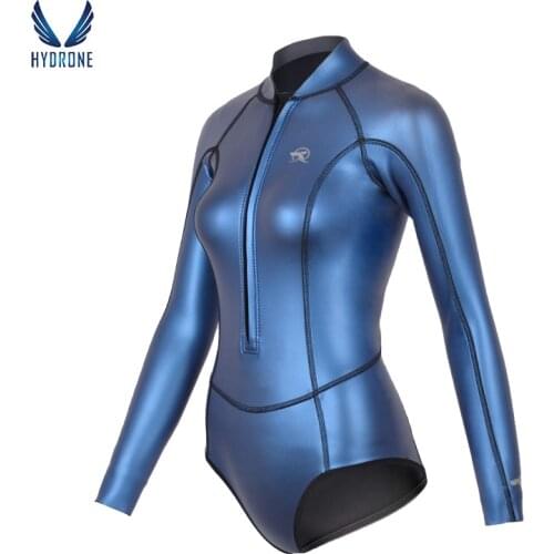 SaveOcean 2mm Long Sleeve Front Zipper Bikini Bottom One-Piece Wetsuit Freediving Sun Protection Surf Suit Female Swim Suit